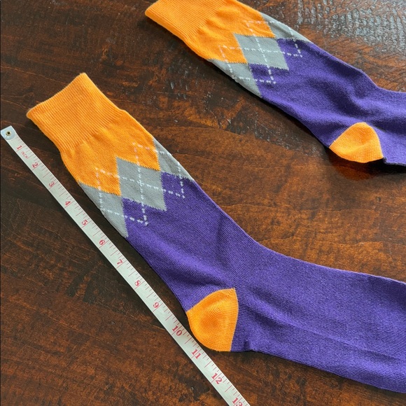 ⭐️Free w/ Purchase! Argyle Novelty Socks Purple Neon Orange - Picture 4 of 5
